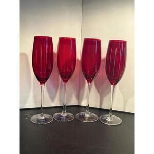 Vintage Mikasa "Cheers Ruby" Champagne Flutes Red on Clear Glass - UV Reactive